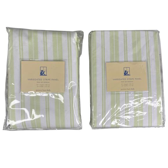 Lot of 2 Pottery Barn Kids Variegated Strip Panels 63" x 44" Green White New - Picture 1 of 15